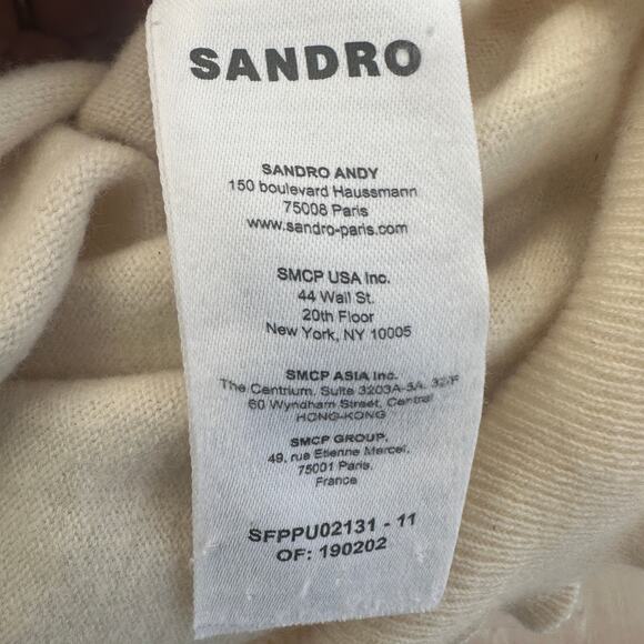 Sandro Cream Polo Sweater Top Size 0 Cashmere Oversized Preppy Designer $338 - Picture 11 of 12